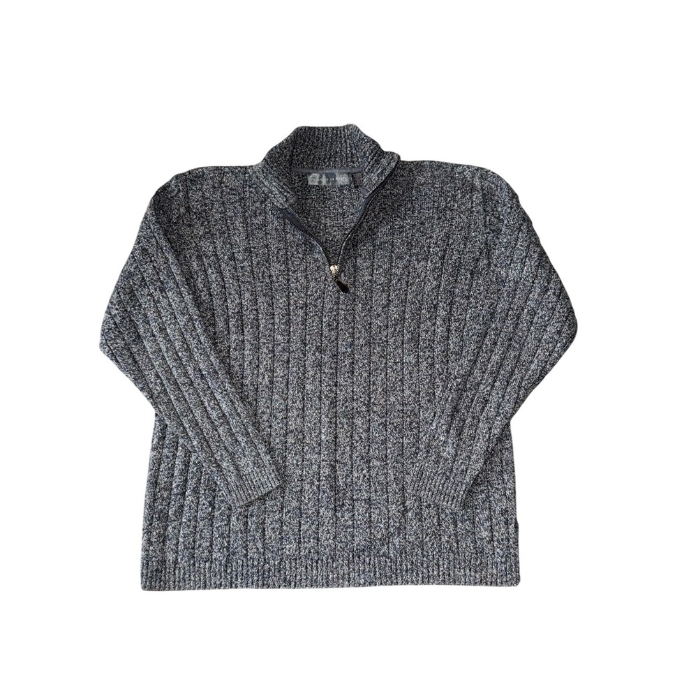 OSCAR DE LA RENTA Y2K Chunky Ribbed Marled Gray Quarter Zip Sweater | Men's XL